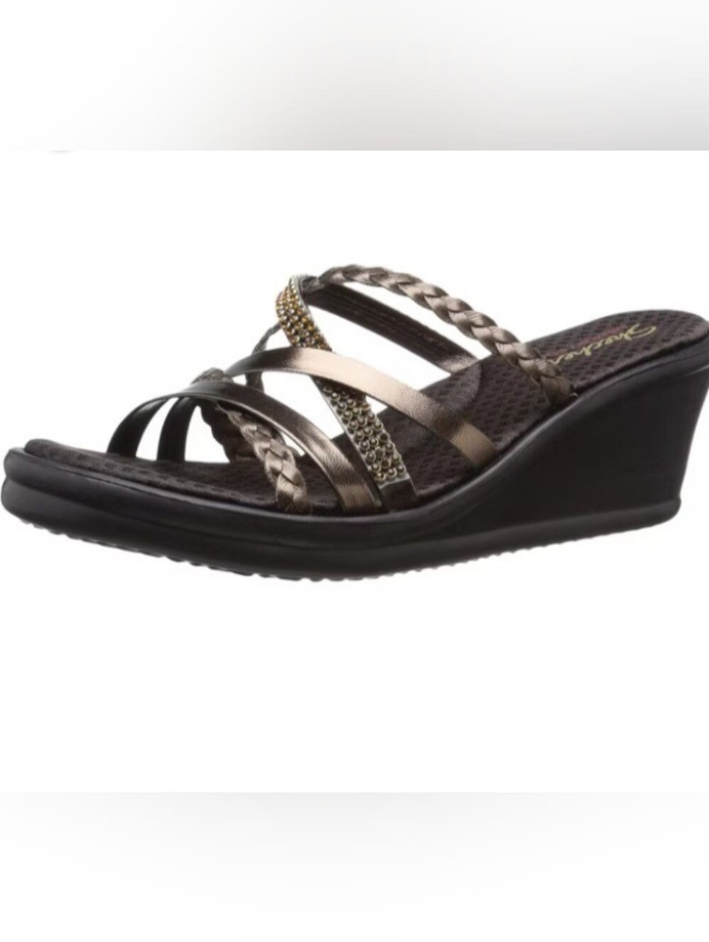 Skechers Metallic Bronze and Black Braided Wedge Sandal